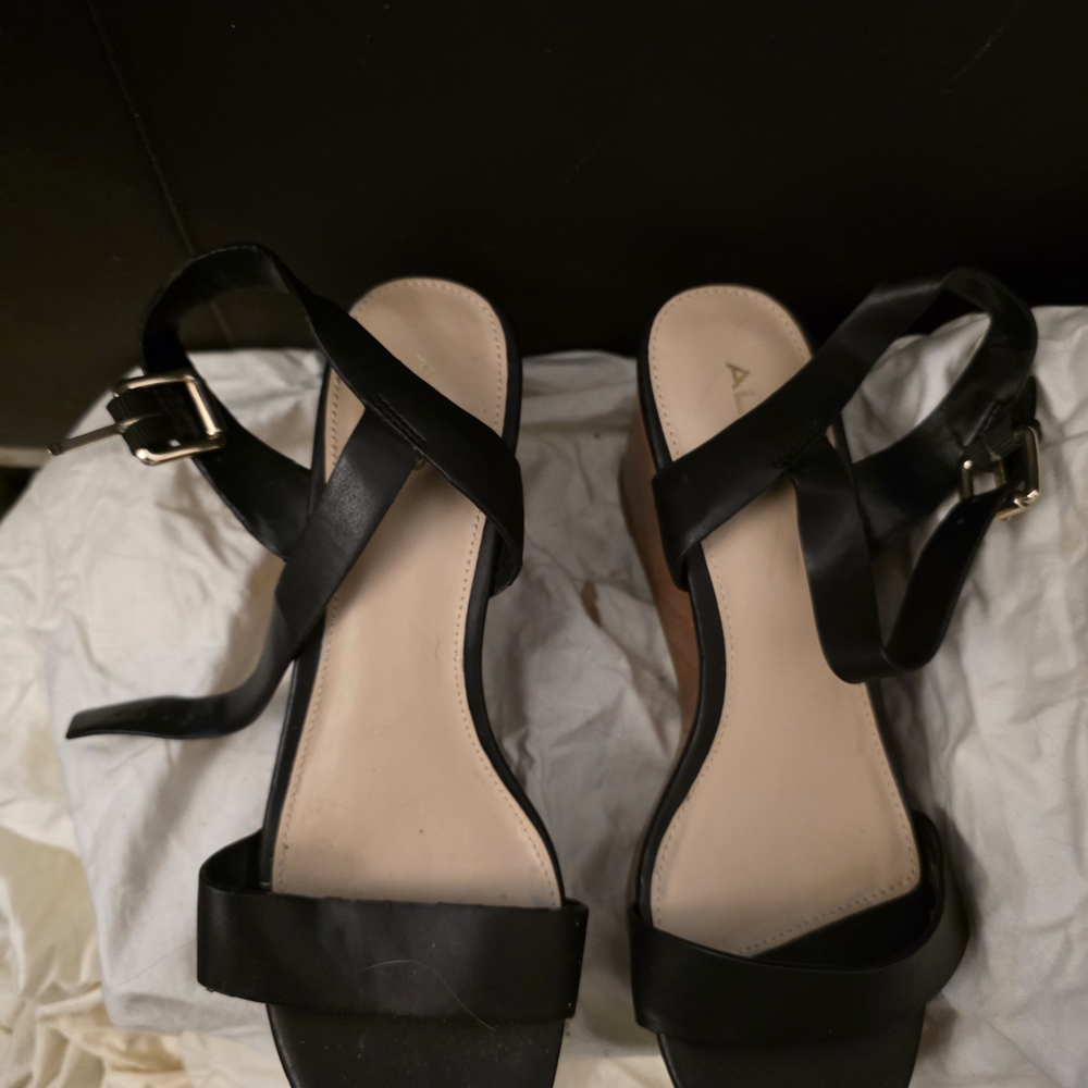 Aldo Black Strappy Wedge Sandals with Ankle Buckle